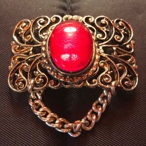 VTG Red Glass Art Nouveau Beautiful Clip